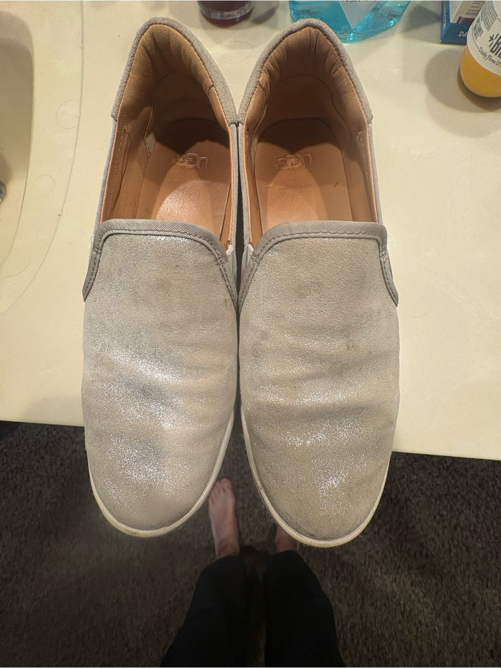 UGG women’s Slip-On Loafers in Light Gray Suede